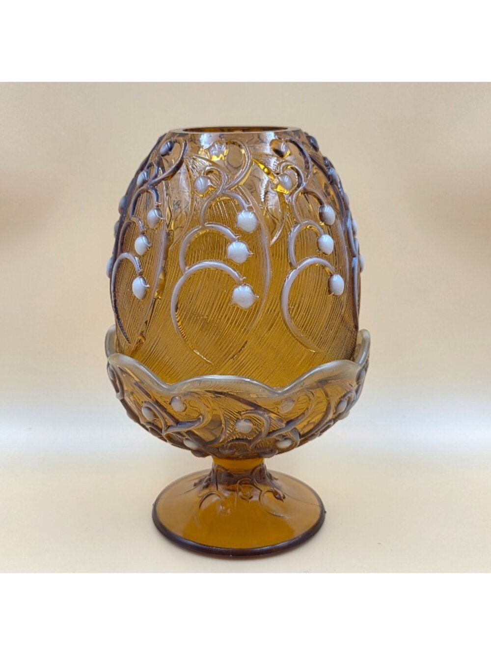 Fenton Lily of the Valley Cameo Opalescent Glass Fairy Lamp